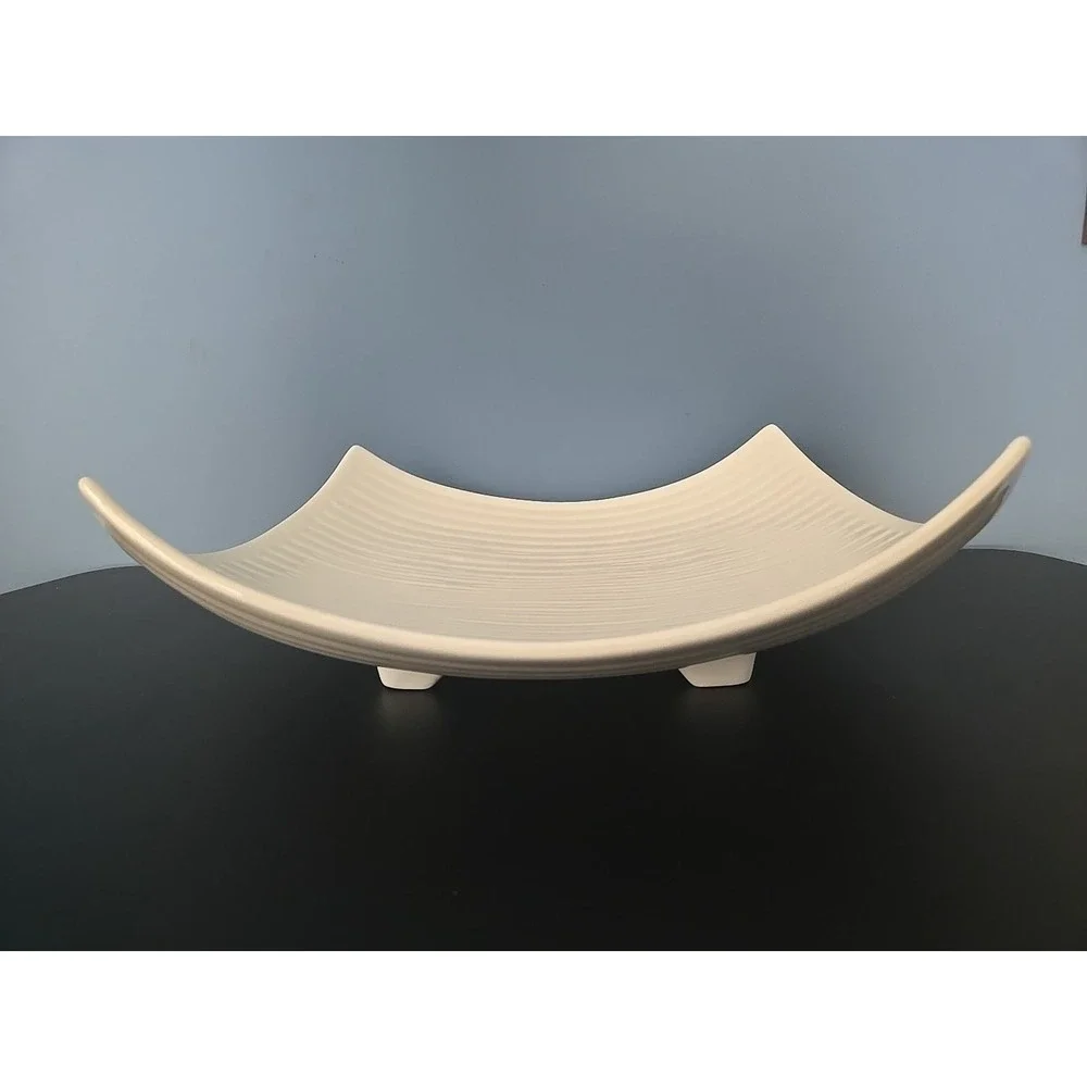 Decorative‎ Platter Tray Footed Square & Curvy White Ceramic 15